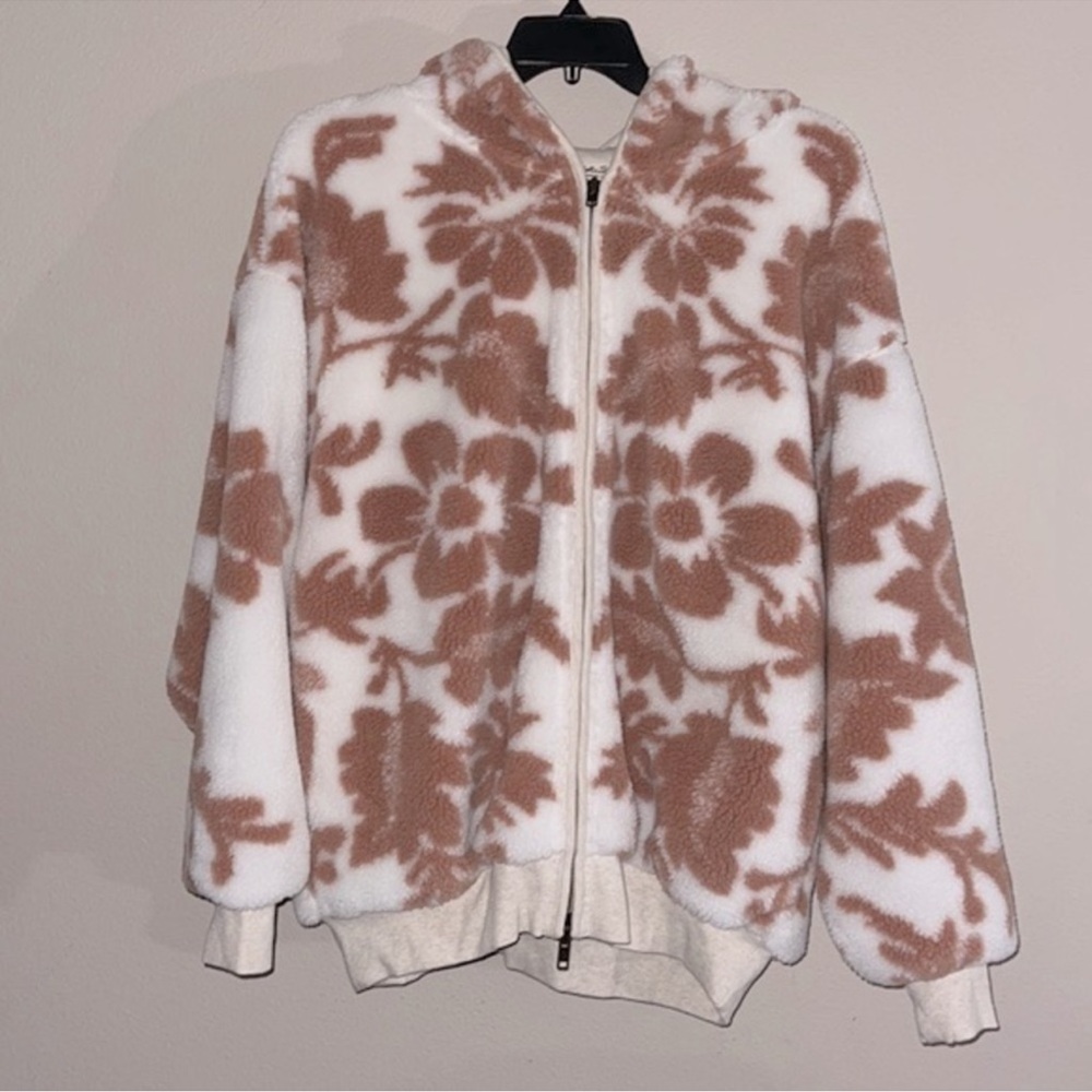 FREE PEOPLE WE THE FREE Canyon Moon Cardi Coat Teddy Oversize Ivory zip up Sz M - Picture 3 of 12